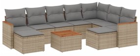 Set divano da giardino 10 pz con cuscini beige in polyrattan