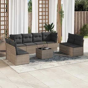 Set divano da giardino 9 pz con cuscini grigio in polyrattan