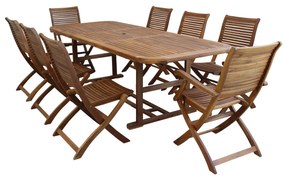 TURRIS - set tavolo in alluminio e teak cm 180/240 x 100 x 74 h con 6 sedie e 2 poltrone Mulier