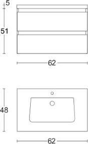 Mobile base 62 cm sospeso con 2 cassetti lavabo GRACE4 Olmo Caffč/Bianco Lucido
