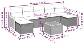 Set Divano da Giardino 8 pz con Cuscini Grigio in Polyrattan