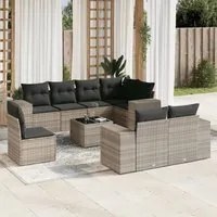 Set Divano da Giardino 9pz con Cuscini Grigio Chiaro Polyrattan 3222851