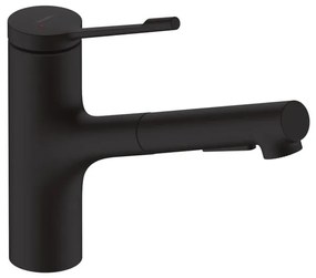 Rubinetto da cucina con doccetta diagonale Zesis Lean nero verniciato opaco HANSGROHE