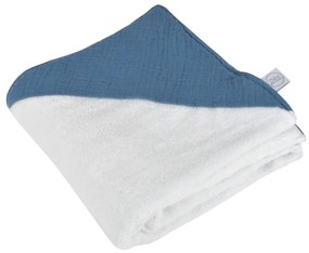 Asciugamano in mussola blu con cappuccio 75x75 cm - Bébé Douceur