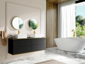 Mobile per bagno sospeso scanalature con profilo Dorato e doppio lavabo appoggio quadrato 150 cm Nero - KELIZA