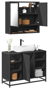 Set Mobili Da Bagno 2 Pz Nero İn Legno Multistrato /