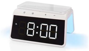 Nedis WCACQ30WT - Orologio a sveglia con display LCD e senza fili caricatore 15W/5V bianco