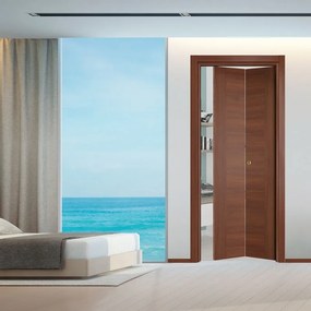 Porta interna pieghevole a libro simmetrica Rustic in MDF colore noce, L 90 x H 210 cm, apertura a destra