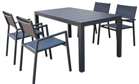 ALASKA - set tavolo in alluminio cm 148/214 x 85 x 75,5 h con 4 poltrone Aulus