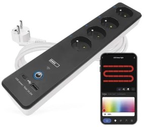 Multipresa smart GoSmart 4Z + USB-A + USB-C 2 m Wi-Fi Tuya con interruttore