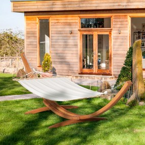 Amaca da Giardino 392x120x102 cm con Supporto in Legno di Pino e Cotone Bianca...
