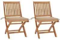 Sedie da Giardino 2 pz con Cuscini Beige in Massello di Teak cod mxl 74931