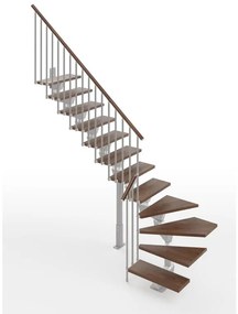 Scala a rampa ¼ di giro Vida IRIS, larghezza 70 cm, struttura in acciaio grigio argento, gradini in legno faggio, colore noce