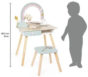 Tavolino da toeletta in legno con unicorno e sgabello