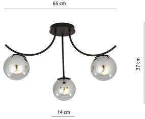 Lampadario da Soffitto in Acciaio e Vetro BOSTON 3 Nero 3xE14
