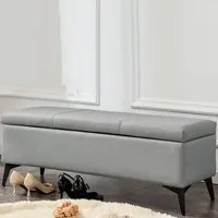 Cassapanca Contenitore Ecopelle Panca Pouf con Piedini in Metallo Grigio Chiaro