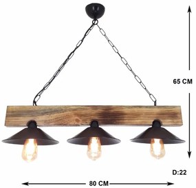Lampada a sospensione HEPSI con cavo 3xE27/40W/230V, abete rosso/noce