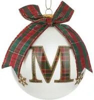 Pallina Natale lettera M tartan vetro 10 cm