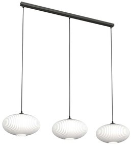 Lampadario 3 Luci Iris In Acciaio Nero Paralume Plissettato Bianco