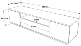 Mobile TV Da Terra 180x45x45 Bianco E Rovere Effetto Legno Frame