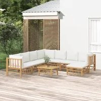 Set Salotto da Giardino 9pz con Cuscini Bianco Crema in Bambcod mxl 76341