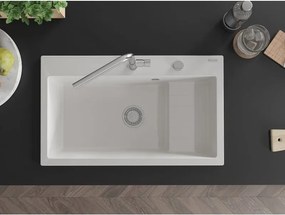 Mexen Omar lavello in granito 1-vasca 800 x 480 mm, bianco, sifone cromato - 6520801005-20