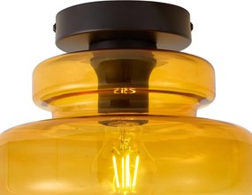 Plafoniera retrò nera con vetro arancione - Denise