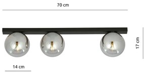 Plafoniera Moderna 3 Luci Giapeto Barra In Acciaio Nero E Sfere Di Vetro Fumè