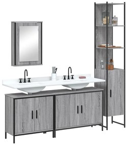 Set mobili da bagno 4 pz grigio sonoma in legno multistrato