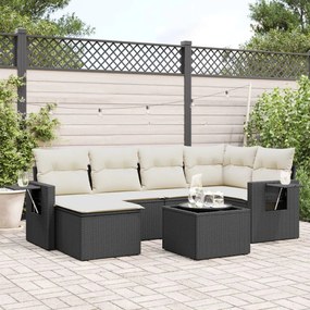 Set Divani da Giardino con Cuscini 7pz Nero Polyrattan