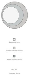 Specchio rotondo 80x80 cm in marmo laminato Bianco foglia argento - DAVID