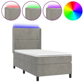 Letto a Molle Materasso e LED Grigio Chiaro 90x200 cm Velluto