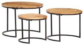 Tavolini impilabili 3 pz in legno massello di acacia