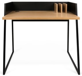Scrivania nera con dettagli in legno di quercia Volga - TemaHome