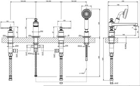 Gruppo bordo vasca 4 fori con bocca di erogazione deviatore doccetta e flessibile brass 65045 gessi