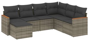 Set Divani da Giardino 7 pz con Cuscini Grigio in Polyrattan