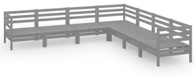 Set Salotto da Giardino 7 pz in Legno Massello di Pino Grigio