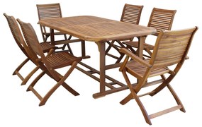 TURRIS - set tavolo in legno massiccio di acacia cm 180/240 x 100 x 74 h con 4 sedie e 2 poltrone Mulier