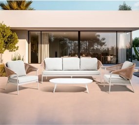 Salotto Da Esterno 5 Posti In Alluminio E Corda Con Tavolino Celia Bianco