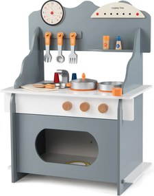 Costway Cucina giocattolo legno bambini finzione orologio fornello porta spezie, Cucina rubinetto lavandino forno accessori completi bambini 3+anni 2 Colori