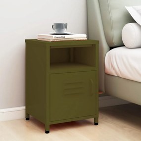 Comodino Verde Oliva 35x35x51 Cm İn Acciaio /