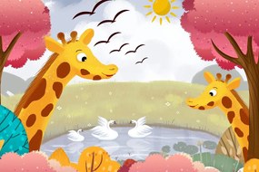 Quadro su tela – Giraffe al laghetto