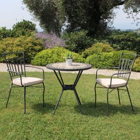 BRAIS - tavolo con piano rotondo e mosaico beige e antracite