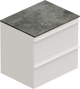 Mobile Linea L60 H55 P45 laccato bianco opaco 2 cassetti a chiusura ammortizzatae top gre nero Creta per lavabo in appoggio