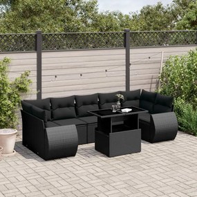 Set divani da giardino con cuscini 8 pz nero in polyrattan