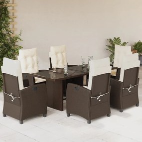 Set da pranzo da giardino 7pz con cuscini in polyrattan marrone