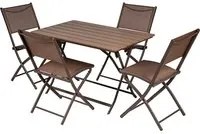 Set Tavolo Pieghevole con 2 Sedie Marrone Arredo Giardino Pranzo Acciaio e PE