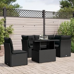 Set divano da giardino 6 pz con cuscini nero in polyrattan