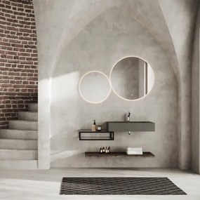 Mensola Cassetto Da Bagno A Vista Vetro E Metallo 2 Ripiani 60x46x18 Nero Opaco