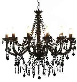 Lampadario Con Perline Nero 12 Lampadine E14 /